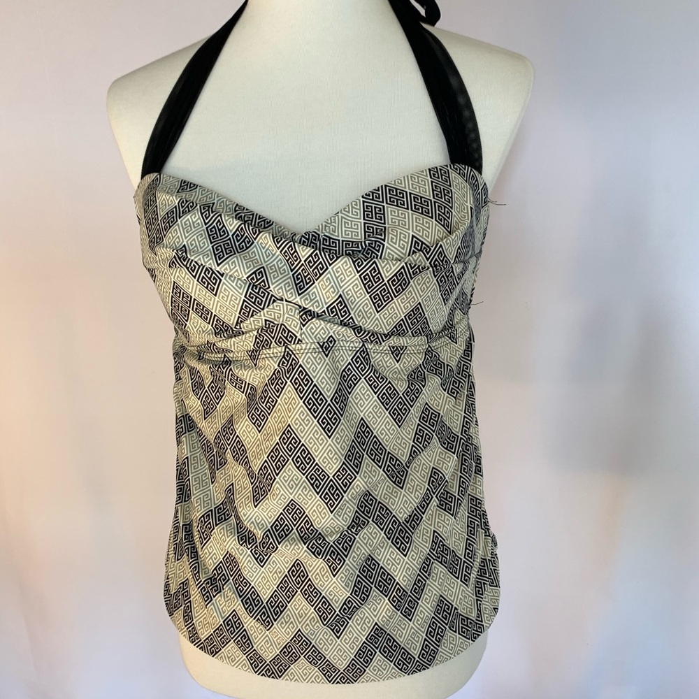 Antonio Melani Black & Tan Tankini Swim Top Sz M